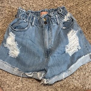 Show Me Your MuMu Light Blue Ruffled Jean Shorts